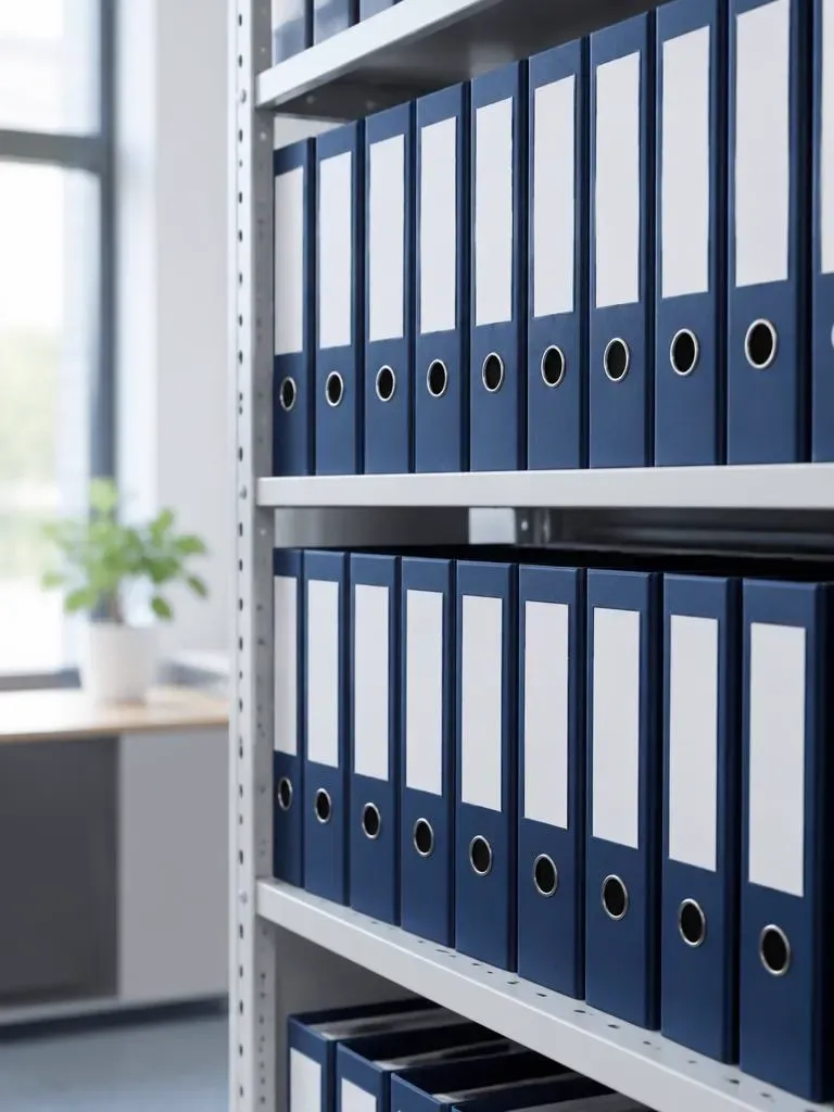 Estante de arquivo com pastas de documentos organizadas